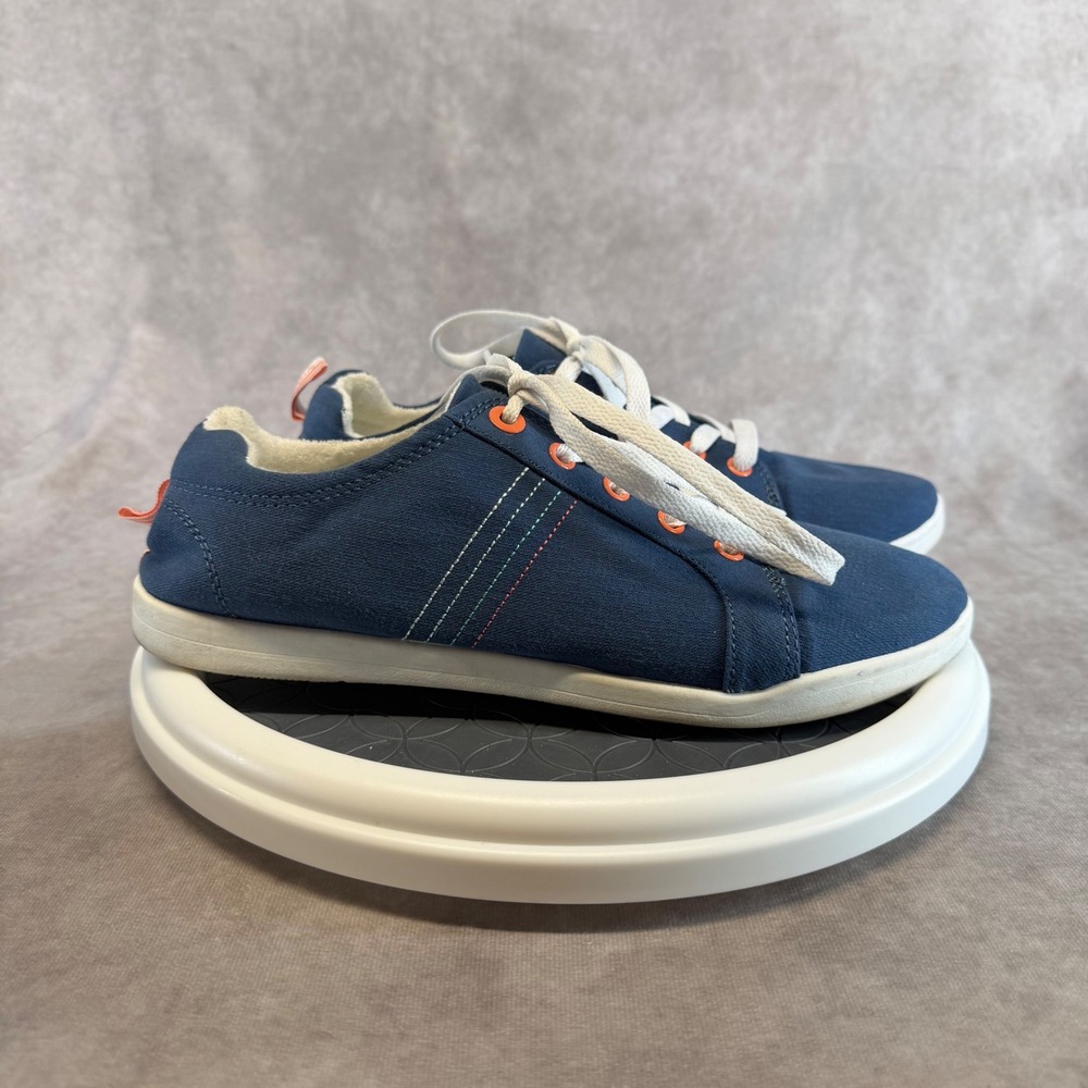 Vionic Beach Stinson Sneakers Women 10 Blue Orange Canvas Lace Up Comfort Shoes